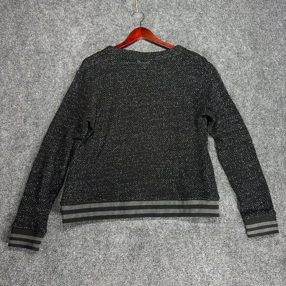 Splendid Sweater Womens Medium Black Knit Silver Sparkle Long Sleeve Ribbed Hem - Picture 6 of 7